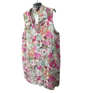 Velvet Heart Water Colors Smock Sleeveless Collar V Neck Womens 1x Summer Dress‎